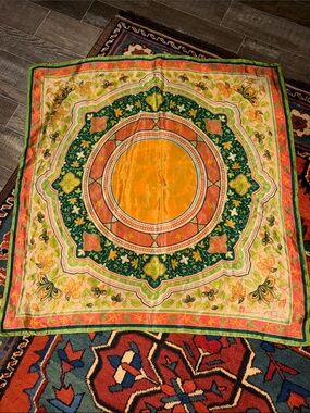 Vintage Anne Klein Silk Square Scarf Ornate Medallion Butterfly Botanical Print